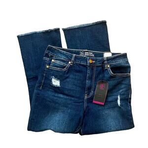 No Boundaries Junior's High Rise Cropped Flare Wash Blue Distressed Size 13